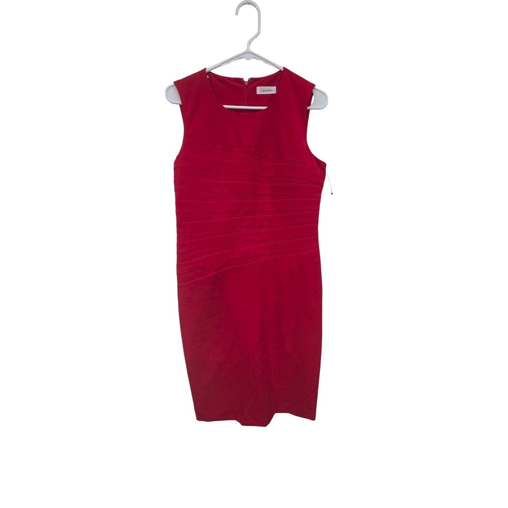 Calvin Klein Red Sleeveless Pleated Tiered Sheath Dress Size 8 - Picture 3 of 6
